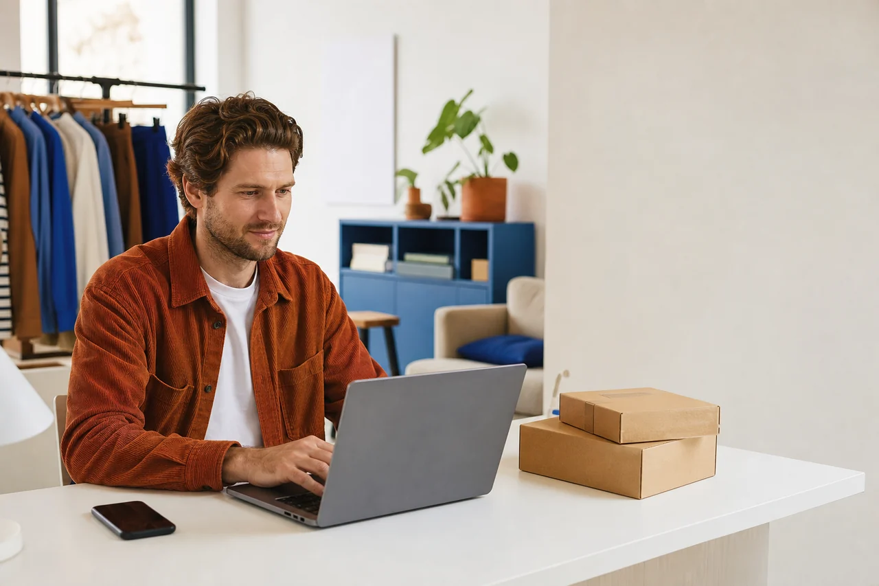 Webshopondernemer werkt vanuit huis met een virtueel kantoor